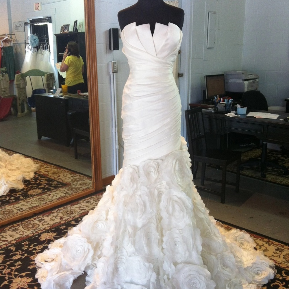Jasmine Haute Couture Elegant White Strapless wedding dress with Floral Details